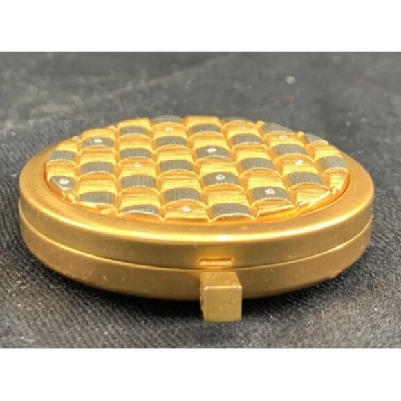 Compact Mirror Gold Tone Silver Tone Crystals Geometric Rhinestone 1.75" Vtg - Picture 4 of 7